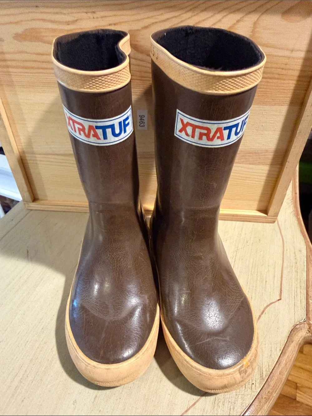 Kids Brown Rain Boots with Tan Trim